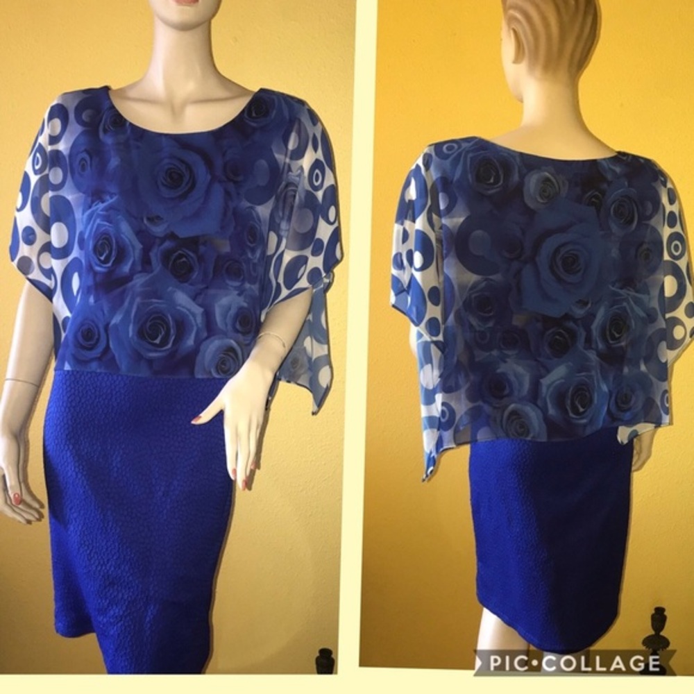 Elegant royal blue‎ sleeveless dress /chiffon shawl